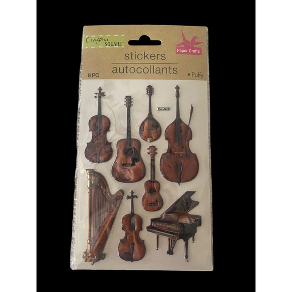 Crafters Square Puffy Stickers Set Lot 3 Pks Vintage Cameras Music Instruments - Picture 9 of 16